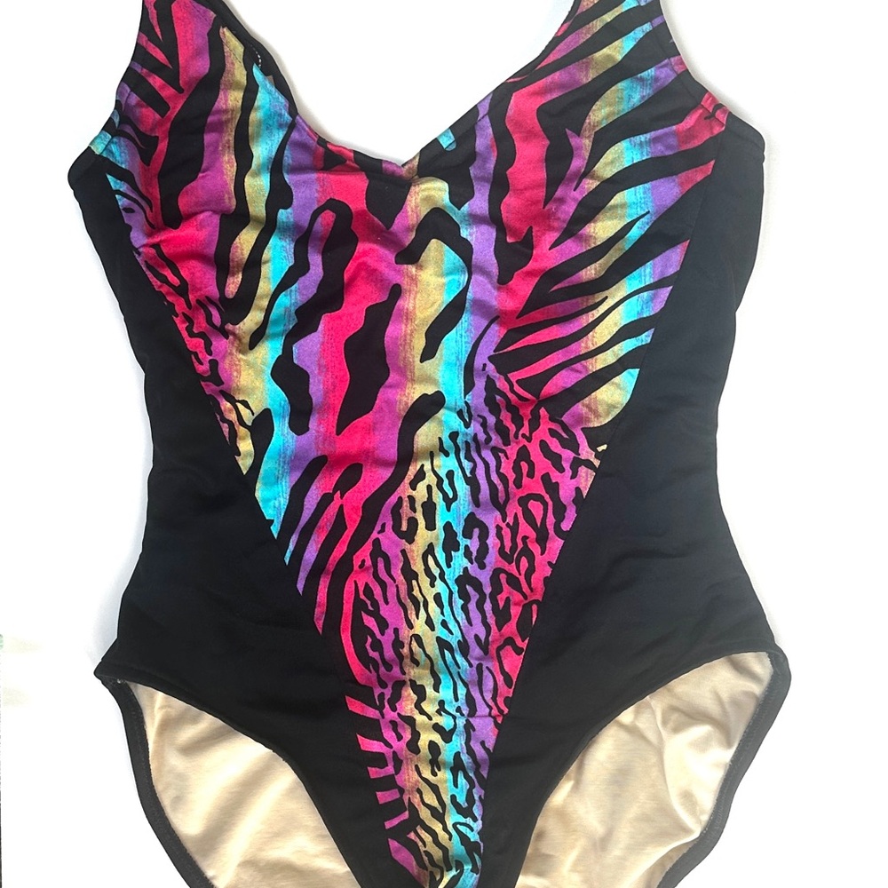 Women’s Vintage Slimsuit- Vibrant Animal print 80s/90s Bliss! Sz 14